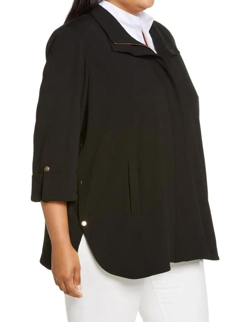 Ming Wang Deco Crepe Zip Front Jacket w/ Gold Hardware and button detail Size XL
